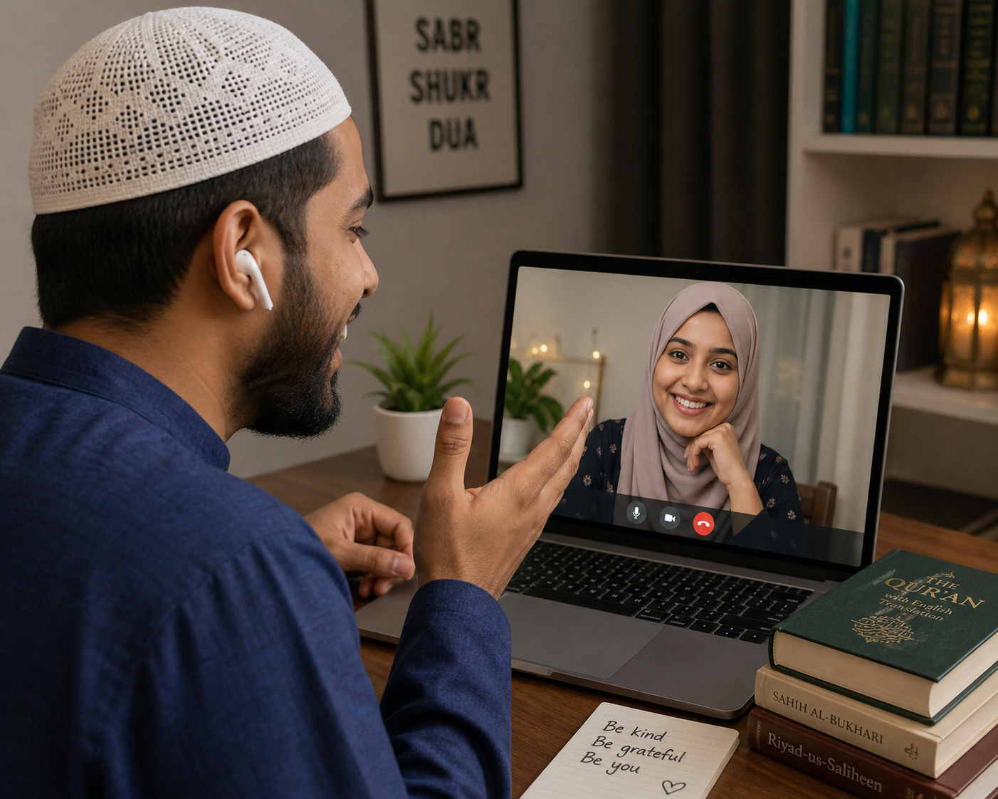 Muslim couple video call